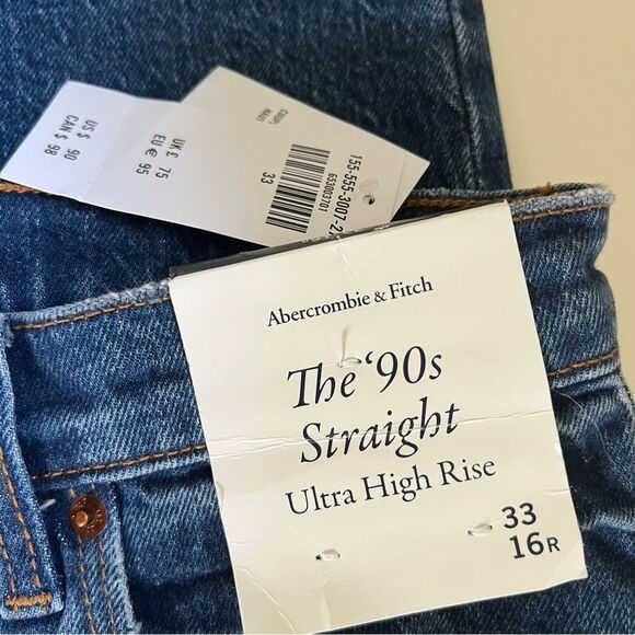 Abercrombie NWT 90s Straight Ultra High Rise Wash Size 33 Classic Denim - Picture 6 of 11